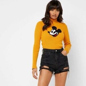 Disney x Forever 21 NEW Mustard Mickey Mouse Ribbed Turtleneck Sweater SMALL